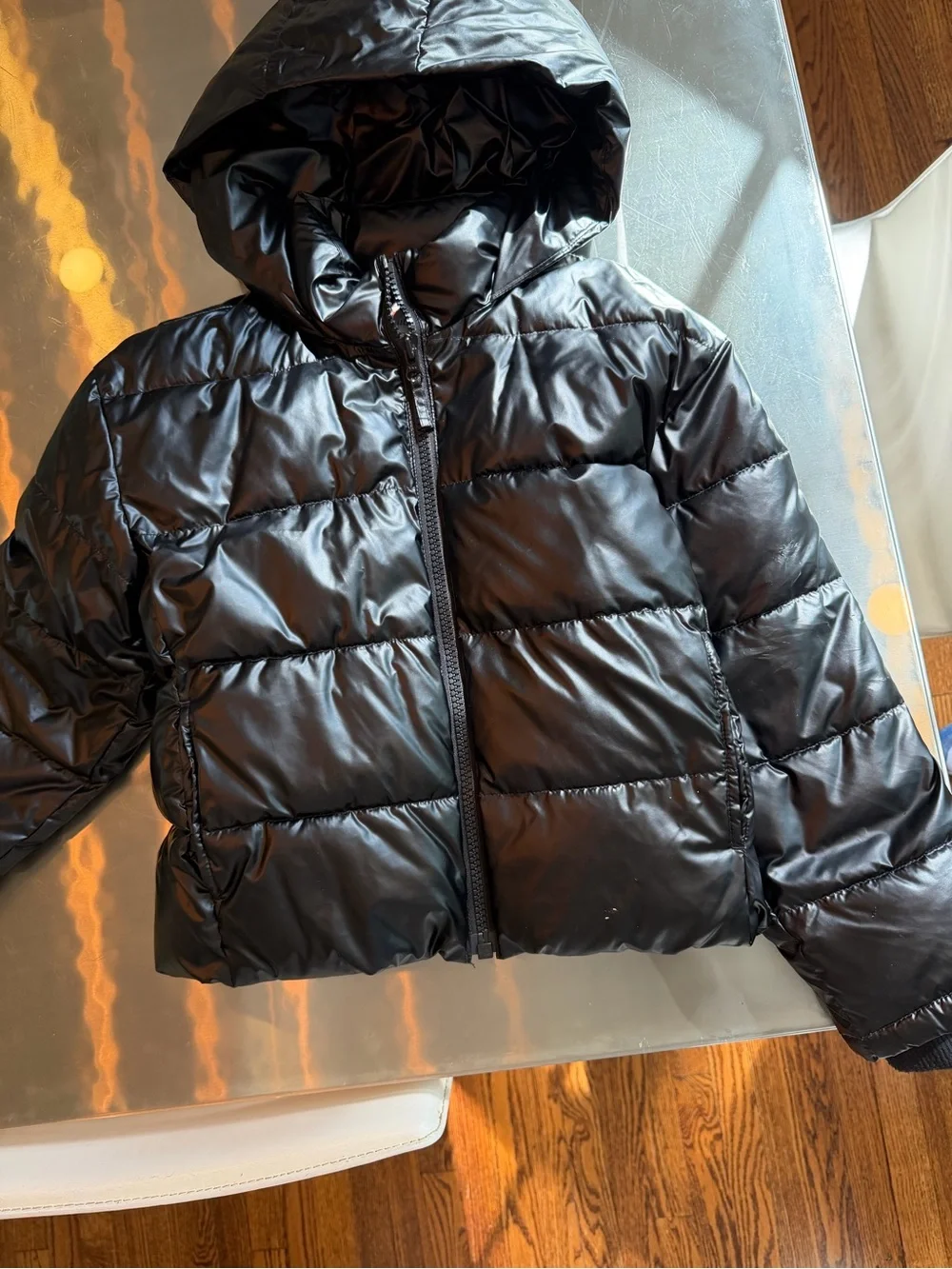 J. Crew Kids Black Shiny Hooded Puffer Jacket